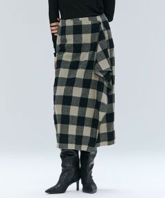 BEIGE, / ベイジ, ミニ・ひざ丈スカート | HOBBS / フェイクレザーポケットウールチェックラップスカート