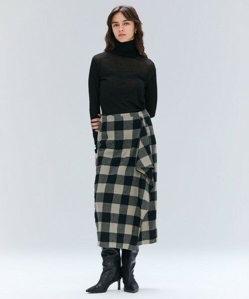 BEIGE, / ベイジ, ミニ・ひざ丈スカート | HOBBS / フェイクレザーポケットウールチェックラップスカート | 詳細16