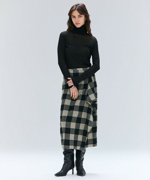 BEIGE, / ベイジ, ミニ・ひざ丈スカート | HOBBS / フェイクレザーポケットウールチェックラップスカート | 詳細15