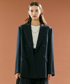 BEIGE, / ベイジ, テーラードジャケット | DELAND / ウールピンストライプダブルジャケット