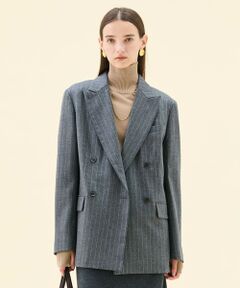 BEIGE, / ベイジ, テーラードジャケット | DELAND / ウールピンストライプダブルジャケット