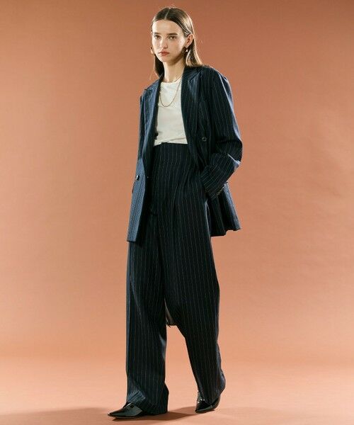 BEIGE, / ベイジ, テーラードジャケット | DELAND / ウールピンストライプダブルジャケット | 詳細1