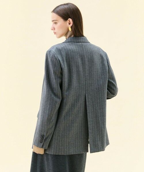 BEIGE, / ベイジ, テーラードジャケット | DELAND / ウールピンストライプダブルジャケット | 詳細4