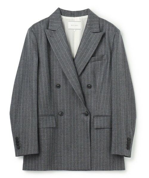 BEIGE, / ベイジ, テーラードジャケット | DELAND / ウールピンストライプダブルジャケット | 詳細7