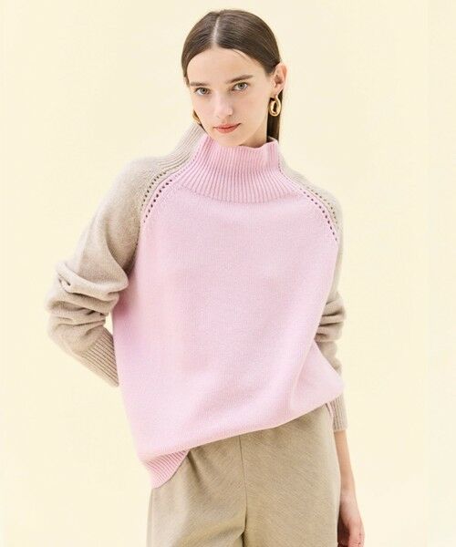 BEIGE, / ベイジ, ニット・セーター | RULE / ウールカシミヤバイカラーハイネックニット(Lilac × Taupe)