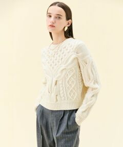 BEIGE, / ベイジ, ニット・セーター | RULE / ウールカシミヤアラン編みクロップドニット