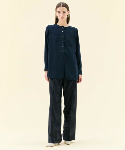 BEIGE, / ベイジ, その他パンツ | DELAND / ウールピンストライプハイウエストタックパンツ | 詳細1