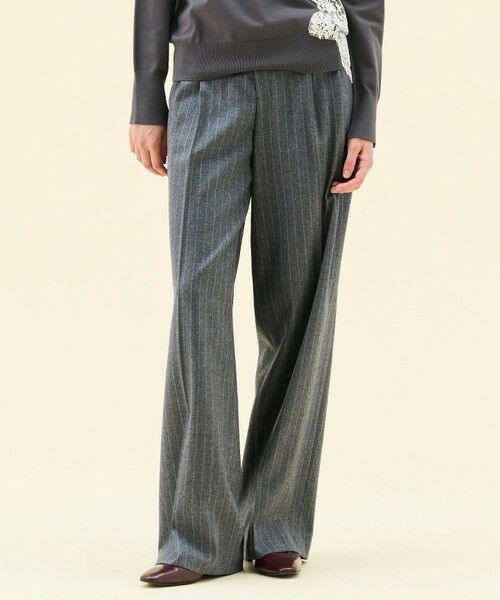 BEIGE, / ベイジ, その他パンツ | DELAND / ウールピンストライプハイウエストタックパンツ(Gray St.)