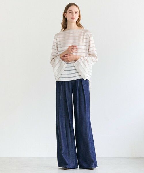 BEIGE, / ベイジ, シャツ・ブラウス | HAUYNITE / ボーダーシアー ボートネックブラウス | 詳細1