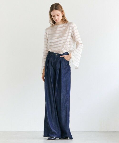 BEIGE, / ベイジ, シャツ・ブラウス | HAUYNITE / ボーダーシアー ボートネックブラウス | 詳細3