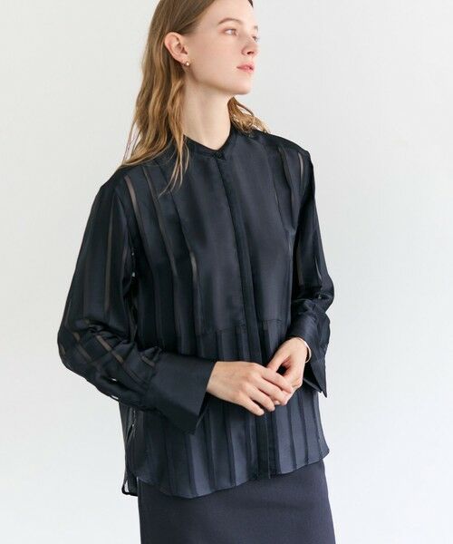 BEIGE, / ベイジ, シャツ・ブラウス | HAUYNITE / シアーストライプバンドカラーブラウス | 詳細6