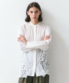 BEIGE, / ベイジ, シャツ・ブラウス | GALENA / コットンレースバンドカラーシャツ