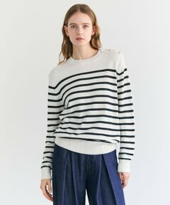 BEIGE, / ベイジ, ニット・セーター | HELIODOR / レーヨンボーダーマリンボタンニット