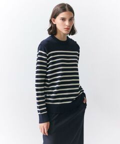 BEIGE, / ベイジ, ニット・セーター | HELIODOR / レーヨンボーダーマリンボタンニット