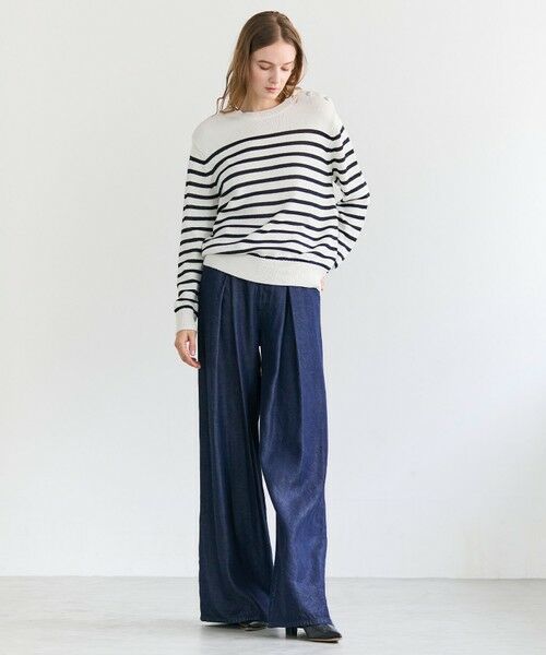 BEIGE, / ベイジ, ニット・セーター | HELIODOR / レーヨンボーダーマリンボタンニット | 詳細1