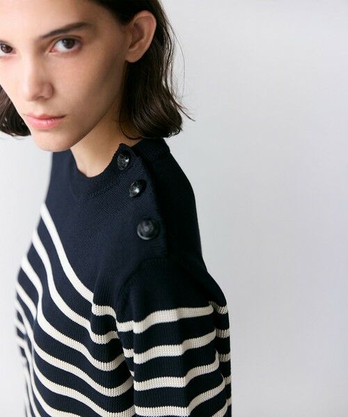 BEIGE, / ベイジ, ニット・セーター | HELIODOR / レーヨンボーダーマリンボタンニット | 詳細4