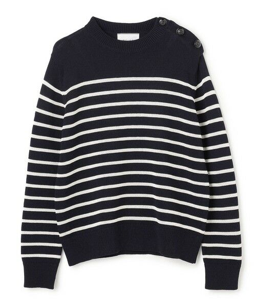 BEIGE, / ベイジ, ニット・セーター | HELIODOR / レーヨンボーダーマリンボタンニット | 詳細7