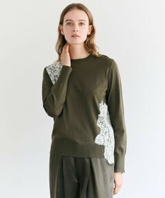 BEIGE, / ベイジ, ニット・セーター | WILLOW / アシンメトリーレースクルーネックニット