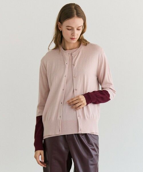 BEIGE, / ベイジ, ニット・セーター | CHLOR / ウールシルク配色クルーネックカーディガン（Pink）