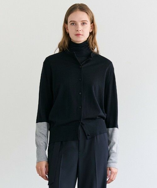 BEIGE, / ベイジ, ニット・セーター | CHLOR / ウールシルク配色クルーネックカーディガン（Navy）