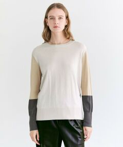 BEIGE, / ベイジ, ニット・セーター | CHLOR / ウールシルク配色クルーネックニット