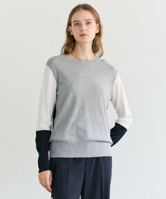 BEIGE, / ベイジ, ニット・セーター | CHLOR / ウールシルク配色クルーネックニット