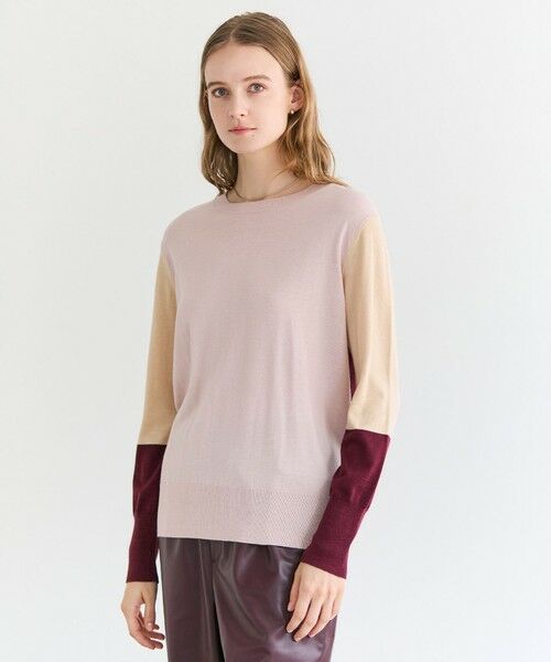 BEIGE, / ベイジ, ニット・セーター | CHLOR / ウールシルク配色クルーネックニット（Pink）