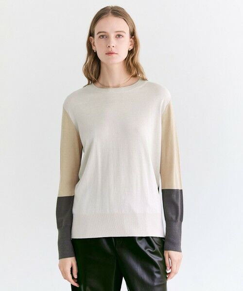 BEIGE, / ベイジ, ニット・セーター | CHLOR / ウールシルク配色クルーネックニット（Ecru）