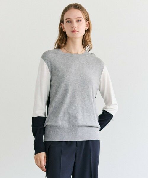 BEIGE, / ベイジ, ニット・セーター | CHLOR / ウールシルク配色クルーネックニット（Gray）