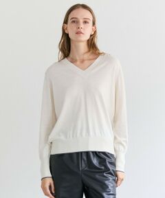 BEIGE, / ベイジ, ニット・セーター | CHLOR / ウールシルクツイルドッキングVネックニット