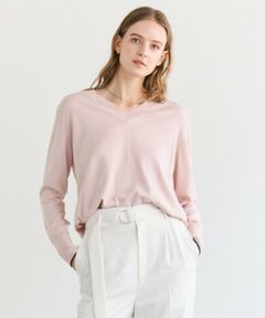 BEIGE, / ベイジ, ニット・セーター | CHLOR / ウールシルクツイルドッキングVネックニット