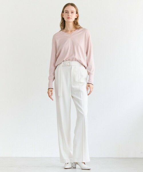 BEIGE, / ベイジ, ニット・セーター | CHLOR / ウールシルクツイルドッキングVネックニット | 詳細6