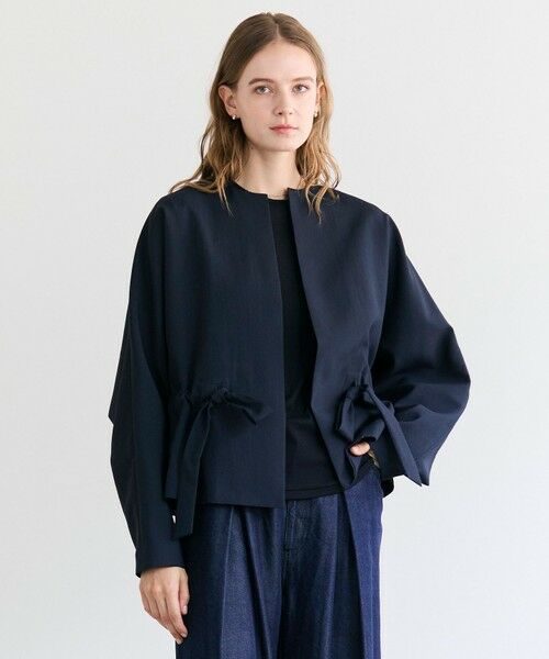 BEIGE, / ベイジ, その他アウター | PORDIC / ドロスト付きノーカラージャケット（Navy）