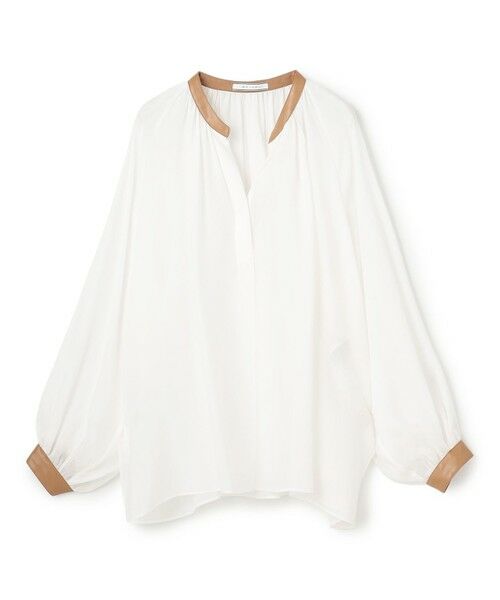 BEIGE, / ベイジ, シャツ・ブラウス | PAULINE / リネンヴィスコースフェイクレザー配色ブラウス | 詳細4