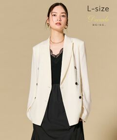 BEIGE, / ベイジ, テーラードジャケット | 【L-size】CAROLE / リネンライク ダブルジャケット