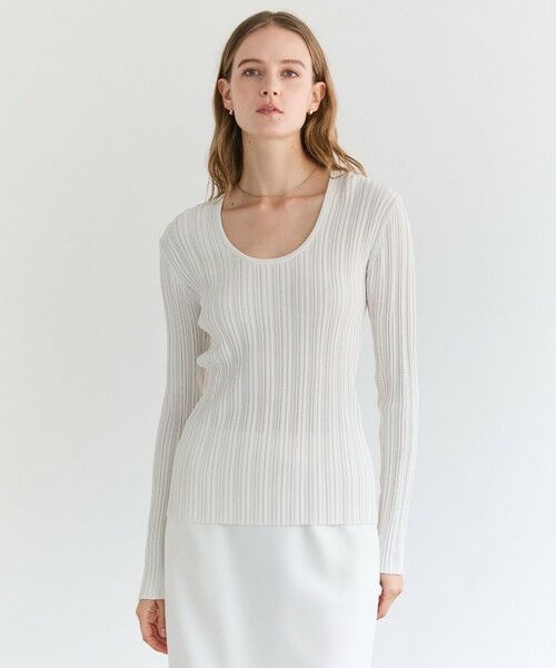 BEIGE, / ベイジ, ニット・セーター | LABRADO / ランダムリブ Uネックニット（Ecru）