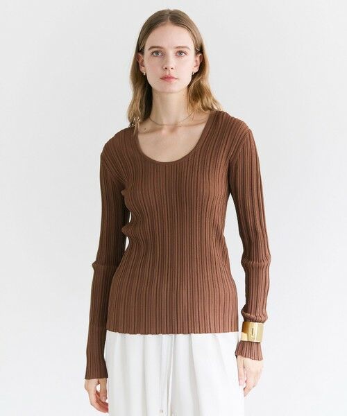BEIGE, / ベイジ, ニット・セーター | LABRADO / ランダムリブ Uネックニット（Brown）