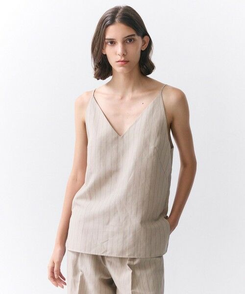 BEIGE, / ベイジ, シャツ・ブラウス | ERYTH / リネンストライプ キャミソール（Flax × Bordeaux）