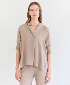 BEIGE, / ベイジ, シャツ・ブラウス | FLEUR / 異素材カフス スタンドカラーブラウス