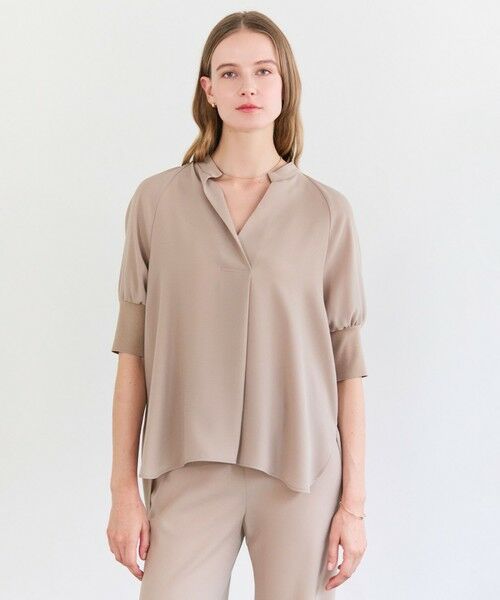 BEIGE, / ベイジ, シャツ・ブラウス | FLEUR / 異素材カフス スタンドカラーブラウス（Beige）