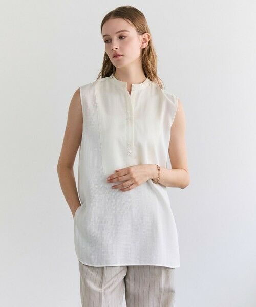 BEIGE, / ベイジ, シャツ・ブラウス | GOSHE / サテン切替 シアースタンドブラウス | 詳細1