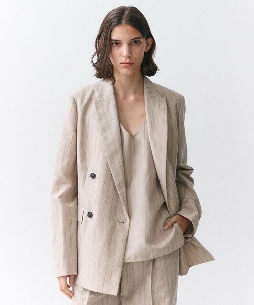 BEIGE, / ベイジ, テーラードジャケット | ERYTH / リネンストライプダブルジャケット | 詳細3