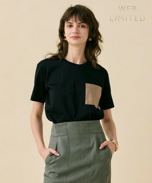 BEIGE, / ベイジ, カットソー | TORENIA / レザーポケットコットンクルーネックTシャツ（Black×Taupe）