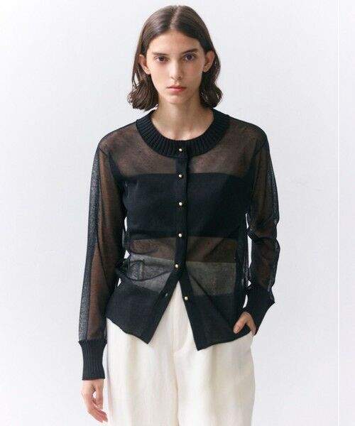 BEIGE, / ベイジ, ニット・セーター | PYRRHOT / シアーコンビ リブカーディガン（Black）