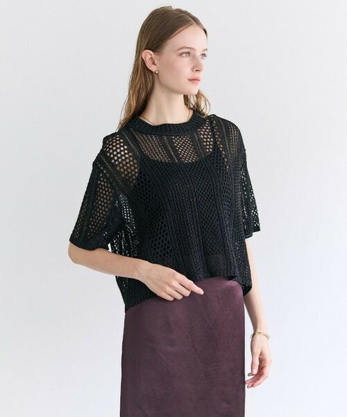 BEIGE, / ベイジ, ニット・セーター | ATACAM / パターンメッシュ ハーフニット（Black）