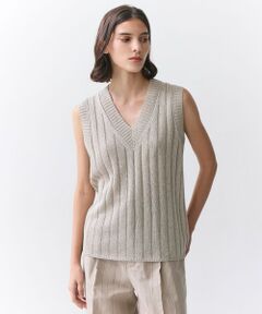 BEIGE, / ベイジ, ニット・セーター | OPTICAL /  ペーパーヤーン Vネックリブニット