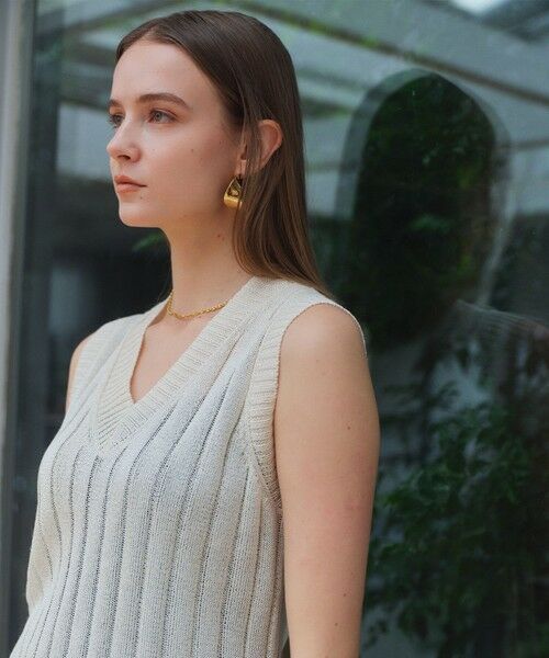 BEIGE, / ベイジ, ニット・セーター | OPTICAL /  ペーパーヤーン Vネックリブニット | 詳細1