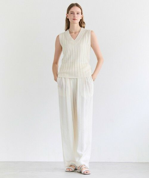 BEIGE, / ベイジ, ニット・セーター | OPTICAL /  ペーパーヤーン Vネックリブニット | 詳細3