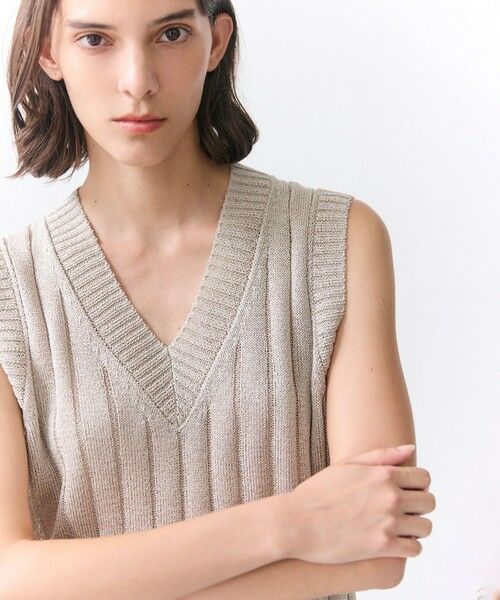 BEIGE, / ベイジ, ニット・セーター | OPTICAL /  ペーパーヤーン Vネックリブニット | 詳細5