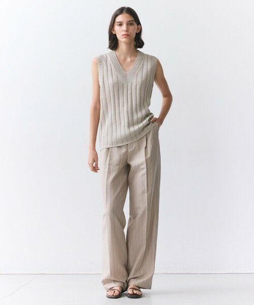 BEIGE, / ベイジ, ニット・セーター | OPTICAL /  ペーパーヤーン Vネックリブニット | 詳細7